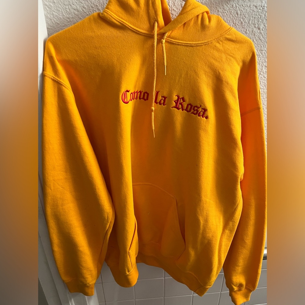 Yellow with red letters